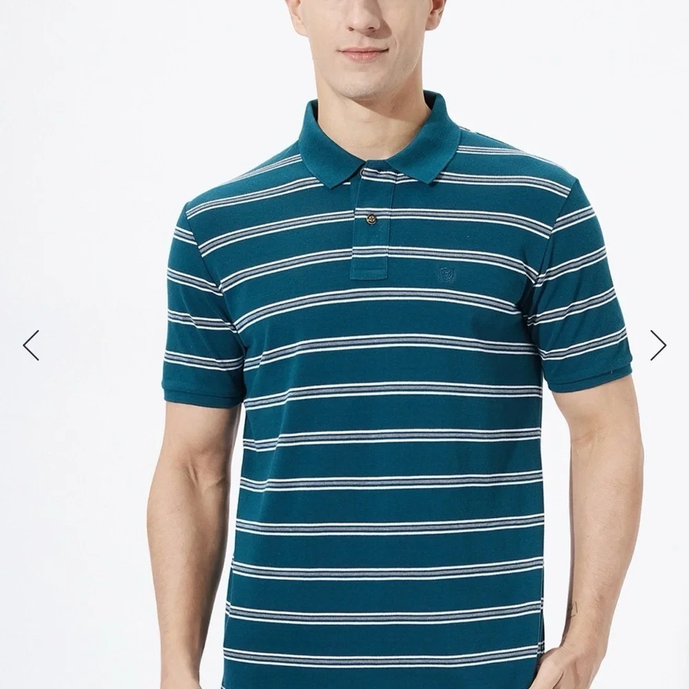 Banana Republic Teal and White Striped Polo